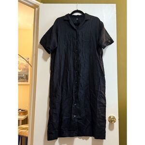 Muji Black 100% Linen Midi Dress
